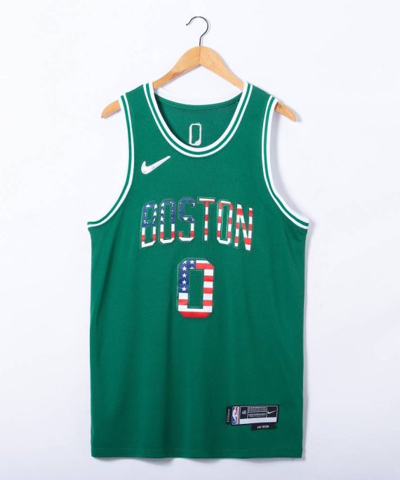 Camiseta Jayson Tatum #0 Boston Celtics Edicion 75 Aniversario Bandera Nacional Verde