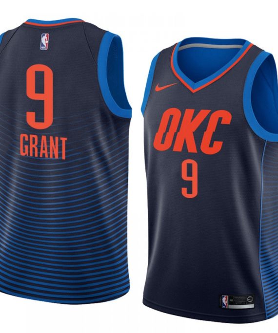 Camiseta Jerami Grant #9 Oklahoma City Thunder Azul Oscuro Con Rayas