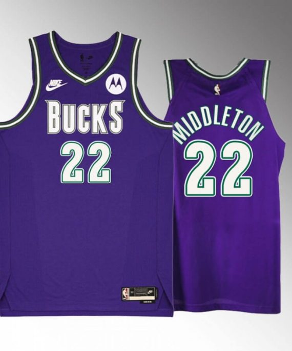 Camiseta JKhris Middleton #22 Milwaukee Bucks 2023 Púrpura Classic Edition
