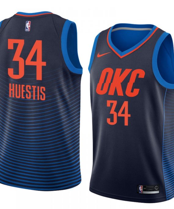 Camiseta Josh Huestis #34 Oklahoma City Thunder Azul Oscuro Con Rayas