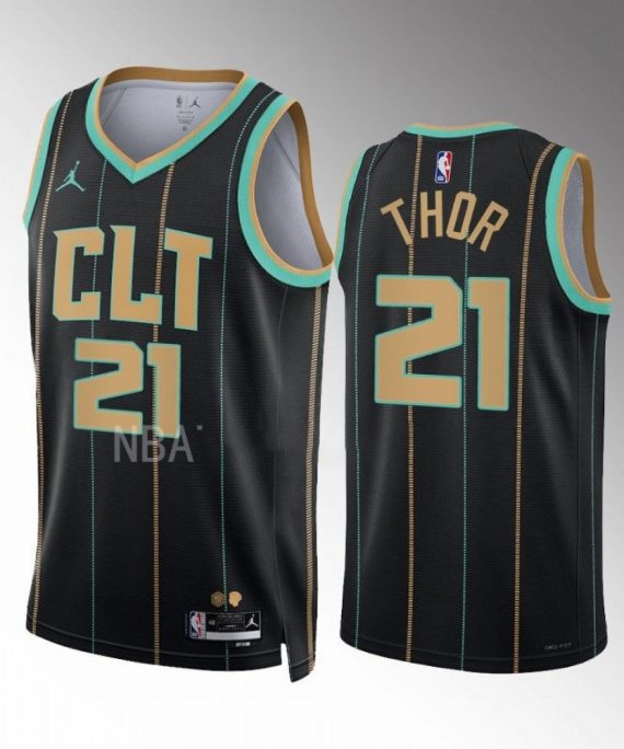 Camiseta JT Thor #21 Charlotte Hornets 2022-23 City Edition Negro