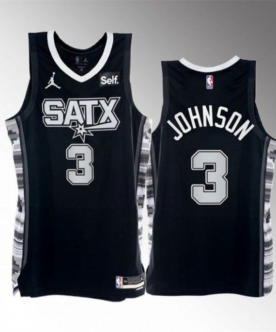 Camiseta Keldon Johnson #3 San Antonio Spurs 2023 Negro Statement Edition