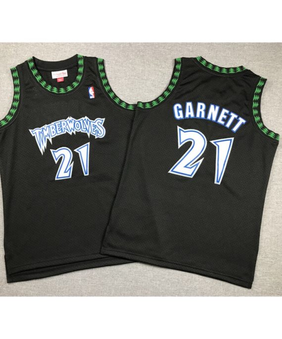 Camiseta Kevin Garnett #21 Minnesota Timberwolves 1997/98 Retro Negro Niño