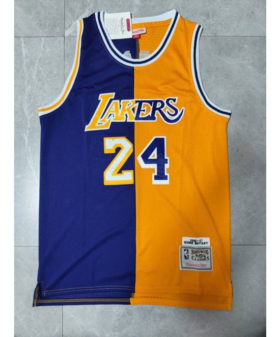 Camiseta Kobe Bryant #24 Los Angeles Lakers Cuello Redondo Amarilla/Púrpura