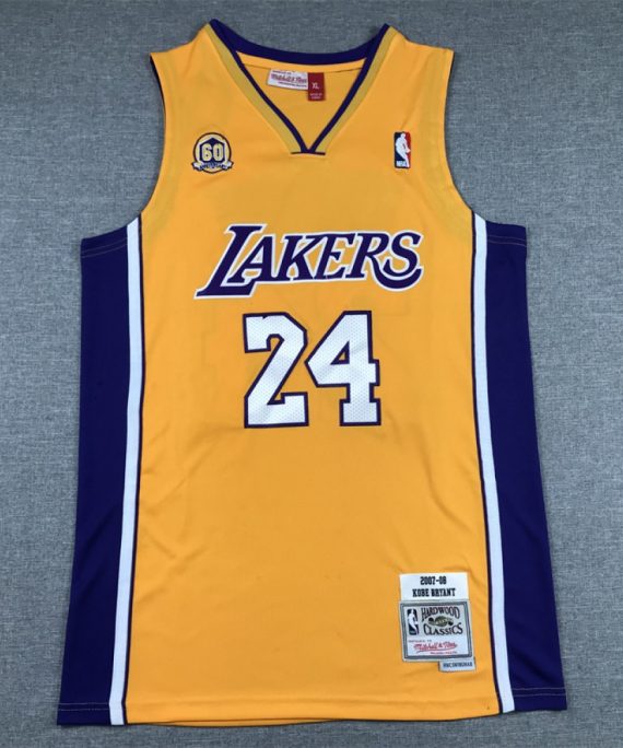 Camiseta Kobe Bryant #24 Los Angeles Lakers Edición 60 Aniversario Amarillo