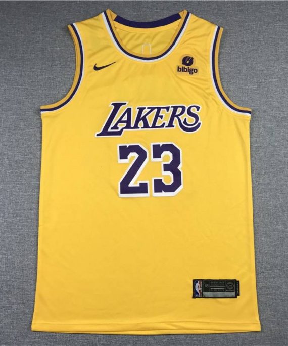Camiseta LeBron James #23 Los Angeles Lakers Icon Nuevo Anuncio Cuello Redondo Amarillo