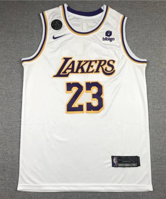 Camiseta LeBron James #23 Los Angeles Lakers Icon Nuevo Anuncio Cuello Redondo Blanco