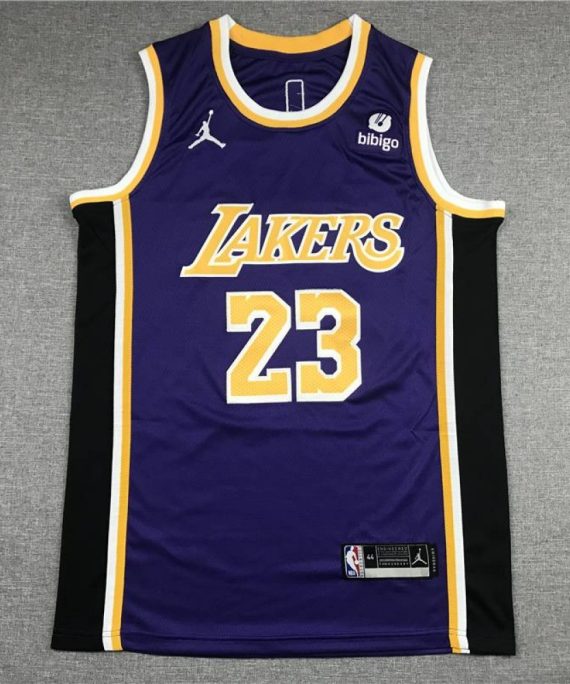 Camiseta LeBron James #23 Los Angeles Lakers Icon Nuevo Anuncio Cuello Redondo Púrpura