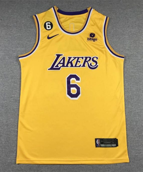 Camiseta Lebron James #6 Los Angeles Lakers 2023 Cuello Redondo Amarillo