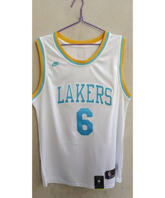 Camiseta LeBron James #6 Los Angeles Lakers Blanco/Amarillo