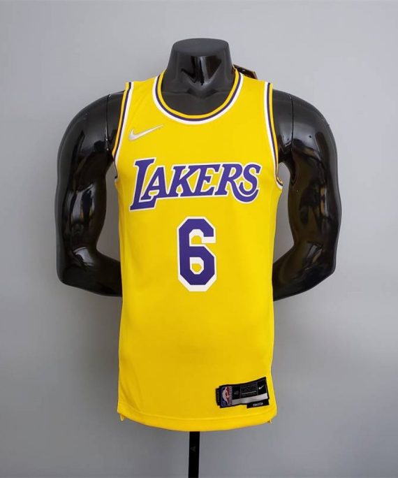 Camiseta LeBron James #6 Los Angeles Lakers Edición 75 Aniversario Icon Nuevo Amarillo