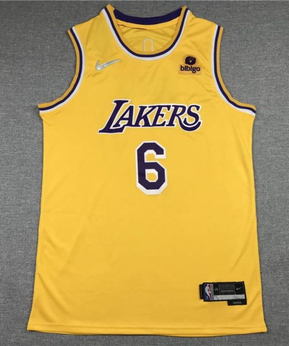 Camiseta LeBron James #6 Los Angeles Lakers Icon Nuevo Cuello Redondo Amarillo