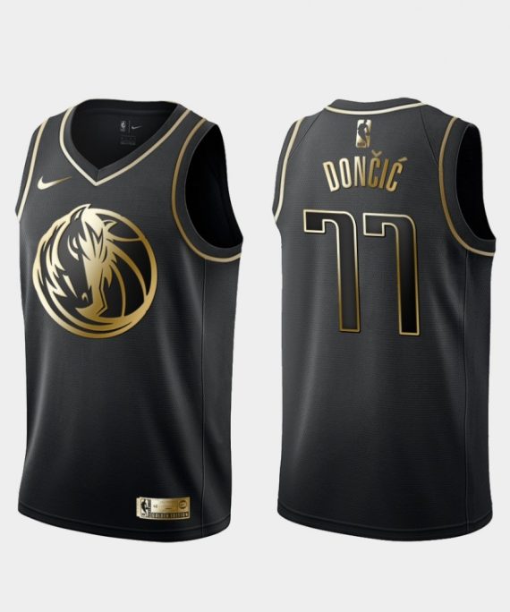 Camiseta Luka Doncic #77 Dallas Mavericks 2019 Negro Gold Edition