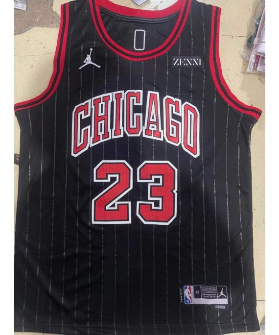 Camiseta Michael Jordan #23 Chicago Bulls Negro Con Rayas