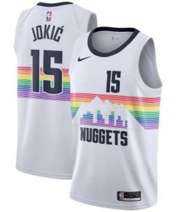 Camiseta Nikola Jokic #15 Denver Nuggets 18/19 Blanco Arcoiris City Edition