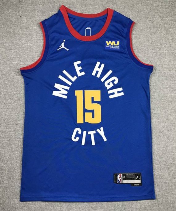 Camiseta Nikola Jokić #15 Denver Nuggets Edición 75 Aniversario Icon Nuevo Anuncio Azul Oscuro