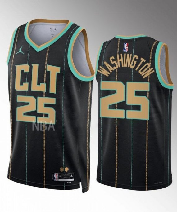Camiseta P.J. Washington #25 Charlotte Hornets 2022-23 City Edition Negro