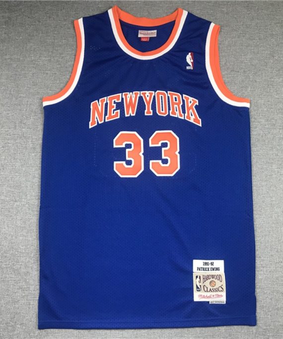 Camiseta Patrick Ewing #33 New York Knicks 1991/92 Azul Hardwood Classics