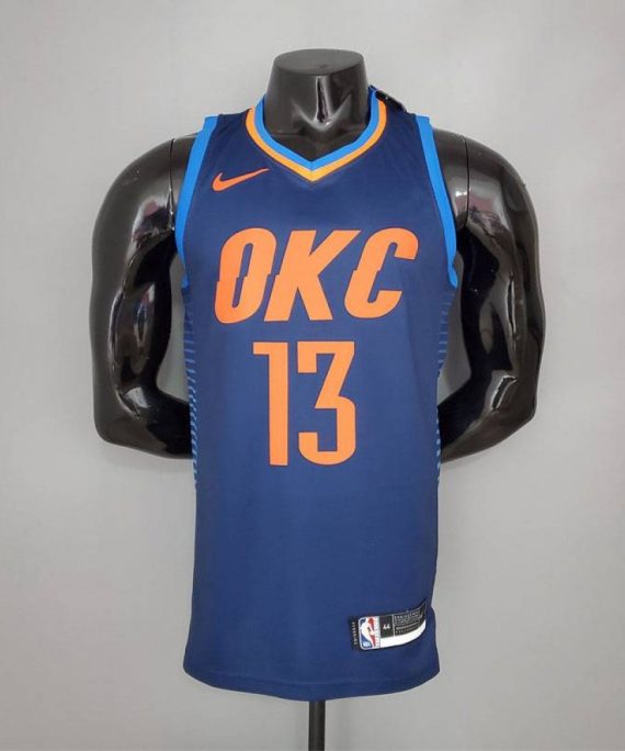 Camiseta Paul George #13 Oklahoma City Thunder Azul Rayado