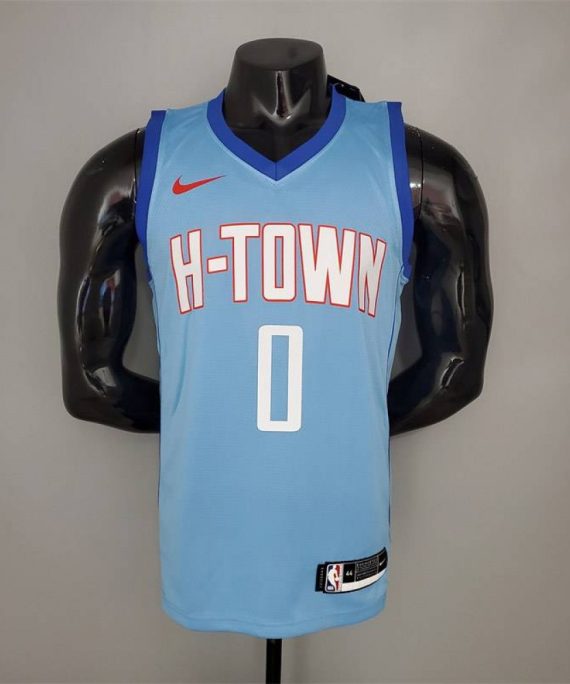 Camiseta Russell Westbrook #0 Houston Rockets 2021 City Edition Azul