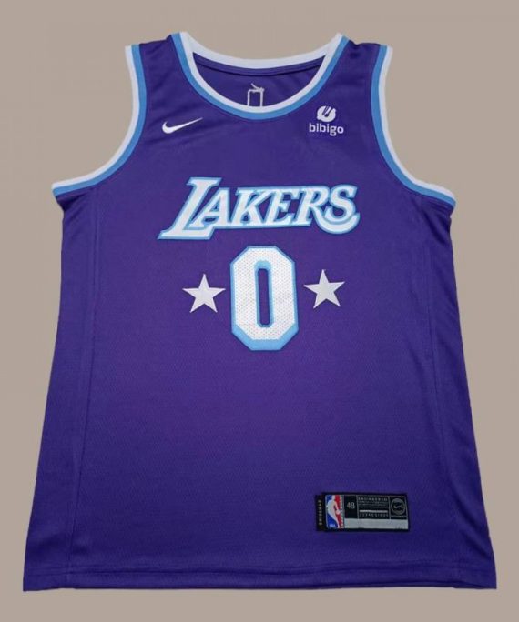Camiseta Russell Westbrook #0 Los Angeles Lakers City Edition Púrpura