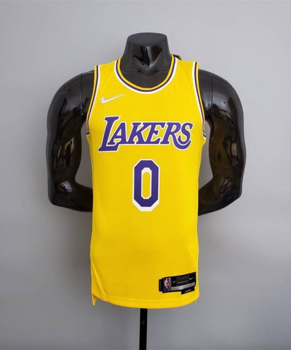 Camiseta Russell Westbrook #0 Los Angeles Lakers Edición 75 Aniversario Amarillo