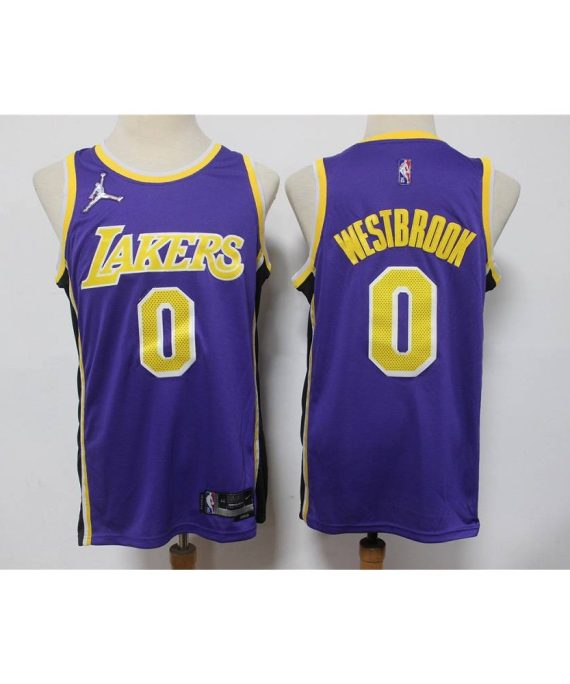 Camiseta Russell Westbrook #0 Los Angeles Lakers Edición 75 Aniversario Púrpura