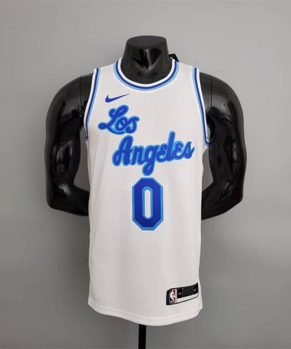 Camiseta Russell Westbrook #0 Los Angeles Lakers Latin Night Cuello Alto Blanco