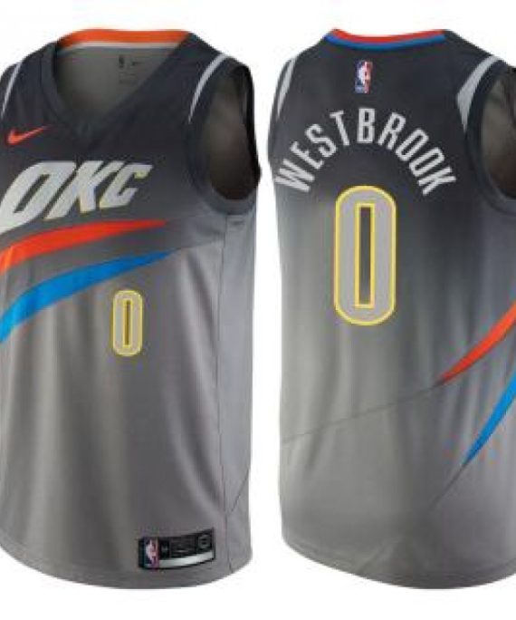 Camiseta Russell Westbrook #0 Oklahoma City Thunder 17/18 Gris City Edition