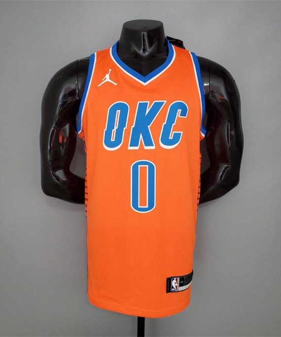 Camiseta Russell Westbrook #0 Oklahoma City Thunder Jordan Edition Naranja