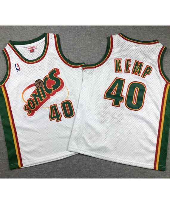Camiseta Shawn Kemp #40 Seattle Super Sonics Blanco Niño