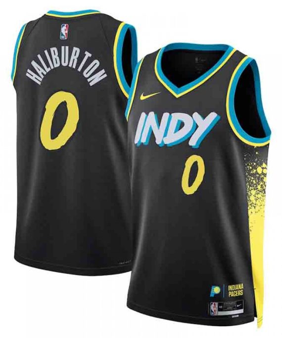 Camiseta Tyrese Haliburton #0 Indiana Pacers 2023 City Edition Negro