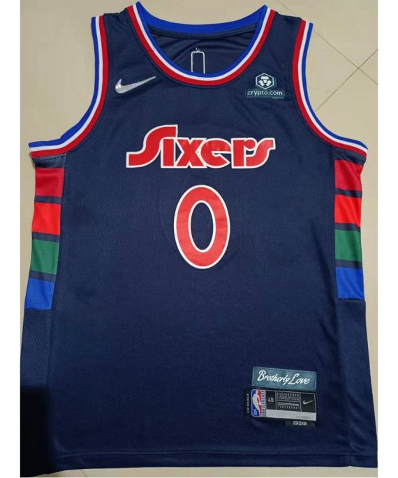 Camiseta Tyrese Maxey #0 Philadelphia 76ers Icon Nuevo Azul Oscuro