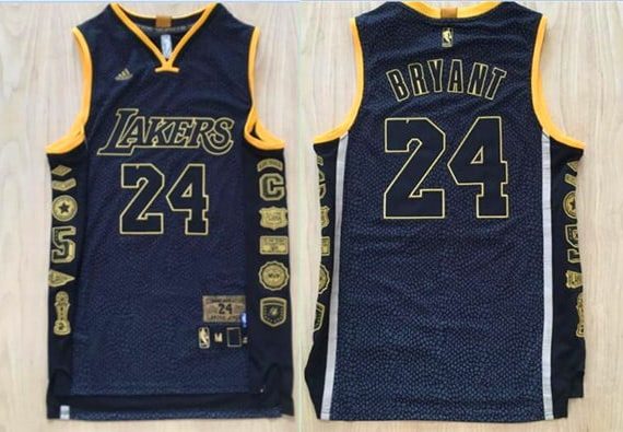 Camiseta Kobe Bryant #24 Lakers Gold Black commemorative