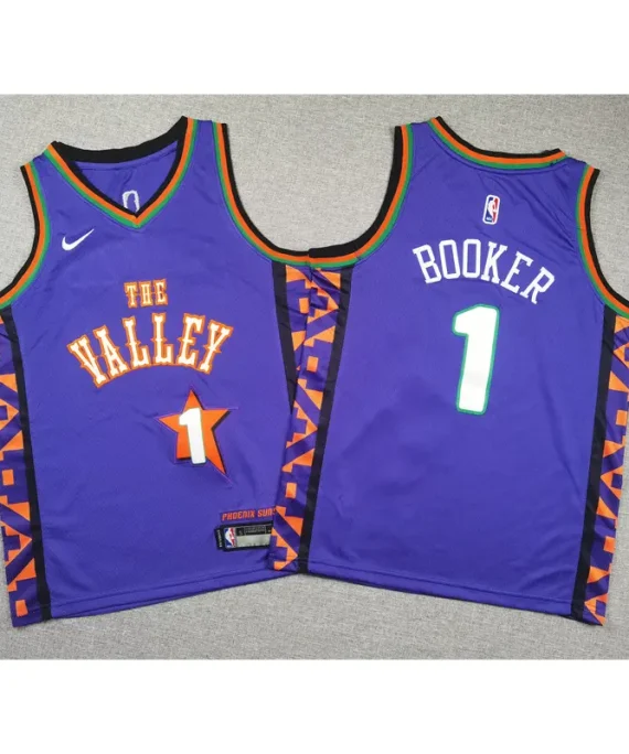 Camiseta Devin Booker #1 Phoenix Suns 2025 City Edition Morado Niño