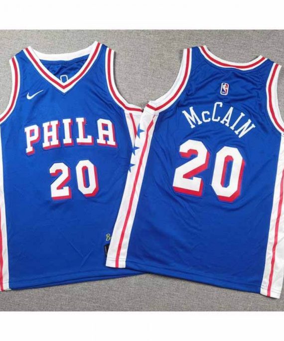 Camiseta Jared Dane McCain #20 Philadelphia 76ers 2025 Icon Edition Azul Niño