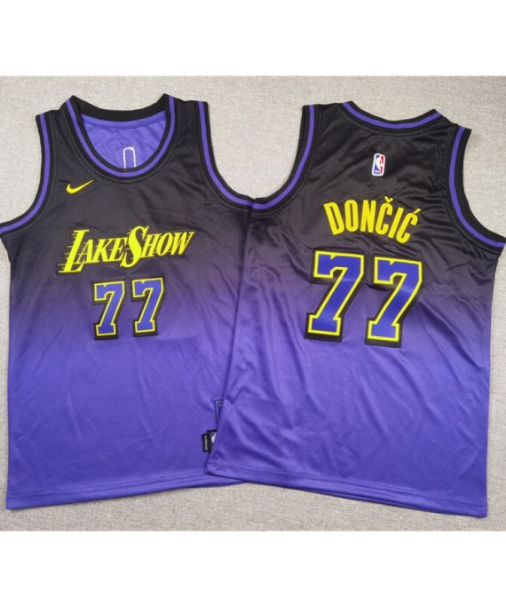 Camiseta Luka Doncic #77 Los Angeles Lakers 2025 Púrpura City Edition Niño