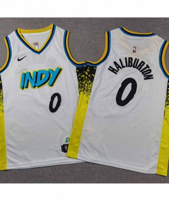 Camiseta Tyrese Haliburton #0 Indiana Pacers 2025 City Edition Blanco Niño