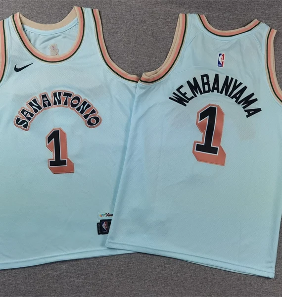 Camiseta Victor Wembanyama #1 San Antonio Spurs 2025 City Edition Azul Claro Niño