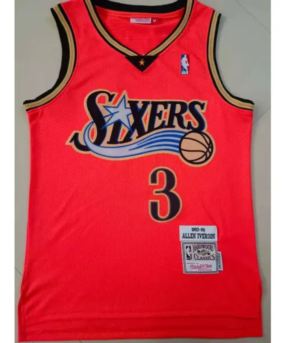 Camiseta Allen Iverson Baloncesto #3 Philadelphia 76ers 1997 Rojo Anaranjado Classic Edition