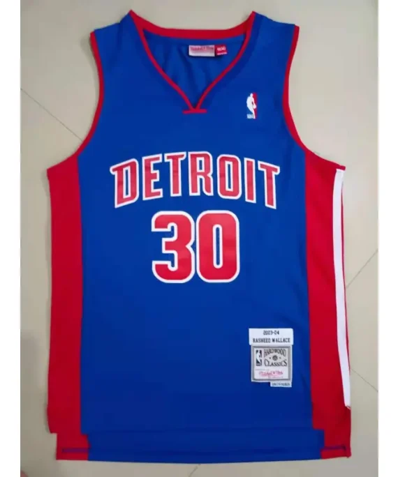 Camiseta Ben Wallace Baloncesto #30 Detroit Pistons 2003 Azul/Rojo