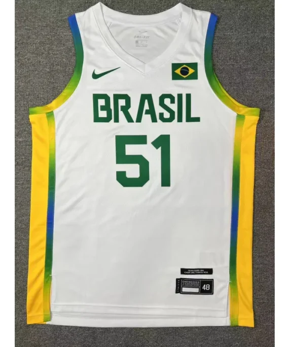 Camiseta Bruno Caboclo Baloncesto #51 Brasil 2024 Edición Olímpica París Blanco