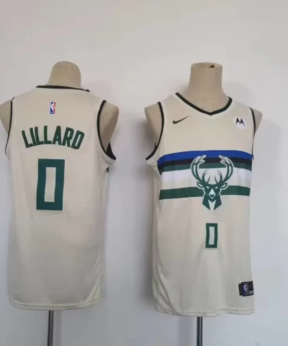 Camiseta Damian Lillard Baloncesto #0 Milwaukee Bucks City Edition Beige