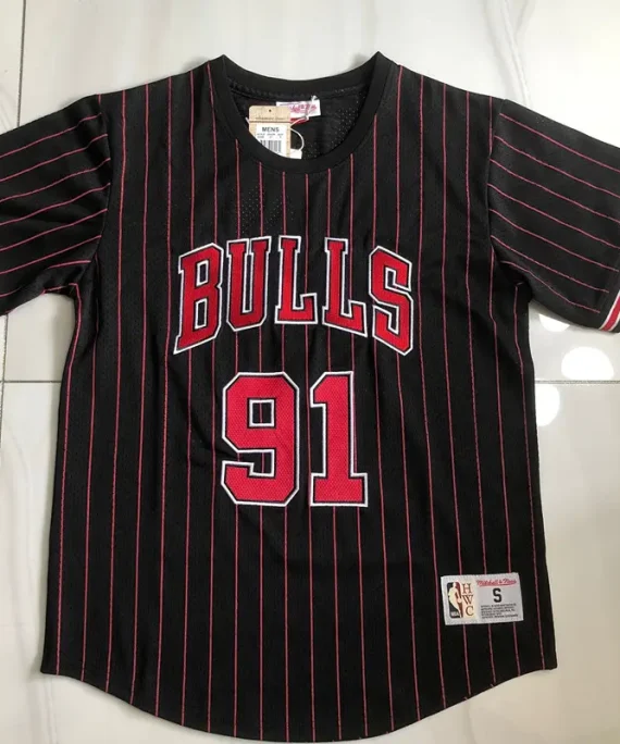 Camiseta Dennis Rodman Baloncesto #91 Chicago Bulls Negro Con Rayas Rojas