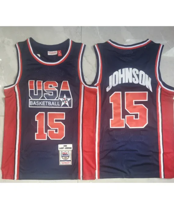 Camiseta Larry Johnson Baloncesto #15 USA 1992 Dream Team Azul Oscuro Classic