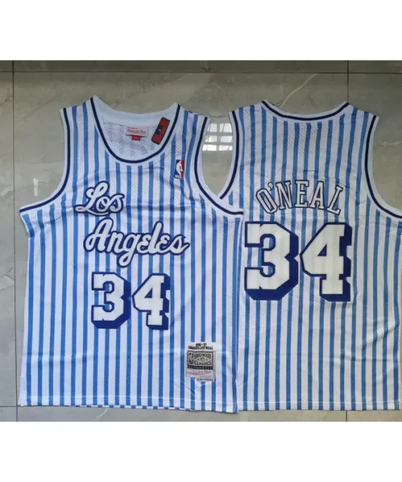 Camiseta Shaquille O’Neal Baloncesto #34 Los Angeles Lakers Rayas Blanco/Azul