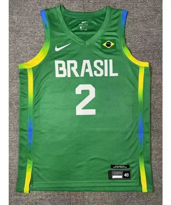 Camiseta Yago Santos Baloncesto #2 Brasil 2024 Edición Olímpica París Verde